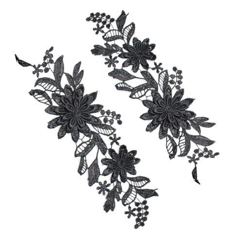 pson 1 Paar 22,9 x 8,9 cm Spitze Blume bestickt schwarz dreidimensionale Blumen bestickt für DIY Hochzeitskleid Kleidung Dekoration von pson