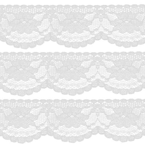 pson 18 Yards Spitzenband, weißes Blumenstickerei, dekoratives Satinband, eleganter Stil für Bastelarbeiten, Hochzeitskleid, Party-Dekoration, Heimverzierung (3,5 cm breit) von pson