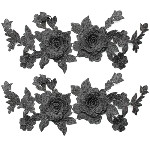 pson 2 Paar 27,9 x 13,9 cm Spitze Blume bestickt, schwarze dreidimensionale Blumen bestickt für DIY, Hochzeitskleid, Kleidung Dekoration von pson