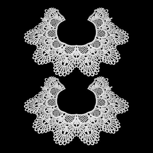 pson 2 runde Stickerei-Kragen-Applikationen, weiße geriffelte Spitze, Halsdekoration, zum Aufnähen, Dekoration für selbstgemachte Kleiderherstellung, Kleidungsreparatur und Bastelprojekte (40 x 27,9 von pson