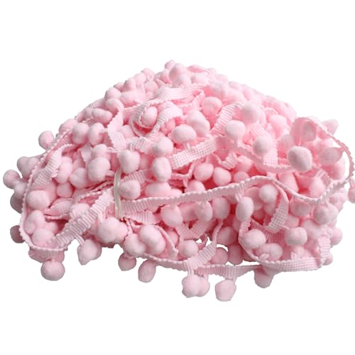 pson 20 Yards Pom Pom Trim Ball Fransen Band, Rosa Band Nähen Quaste Ball Applikation für DIY Nähen Handwerk Dekoration von pson