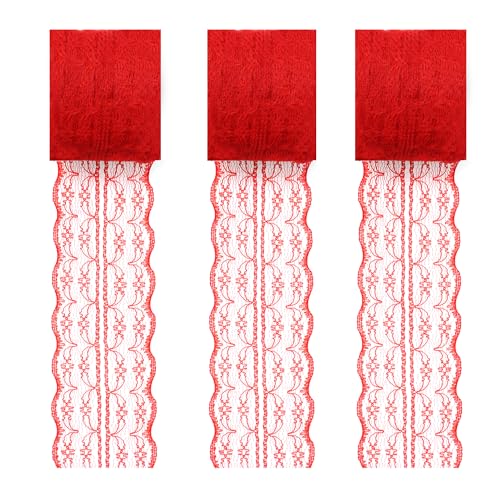 pson 3 Rollen 11 Yards Rotes Spitzenband, florales Spitzenband, Spitzenbesatz, Stoff zum Basteln, Nähen, Gestalten, Kleidung, Verpacken von pson