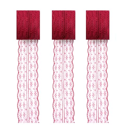 pson 3 Rollen 11 Yards Weinrotes Spitzenband, florales Spitzenband, Spitzenbesatz, Stoff zum Basteln, Nähen, Gestalten, Kleidung, Verpacken von pson