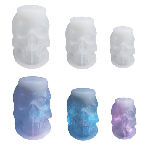 pson 3 x große, mittelgroße und kleine 3D-Totenkopf-Formen, transparente Silikon-Totenkopf-Formen für Heimwerker, Handwerk, Ton, Seife, Kerzen, Heimdekoration von pson