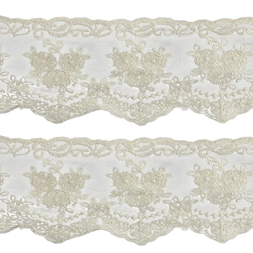 pson 4,5 m Spitzenband, besticktes dekoratives Satinband, eleganter Stil für Bastelarbeiten, Hochzeitskleid, Partydekoration, Heimverzierung (7,6 cm breit) von pson