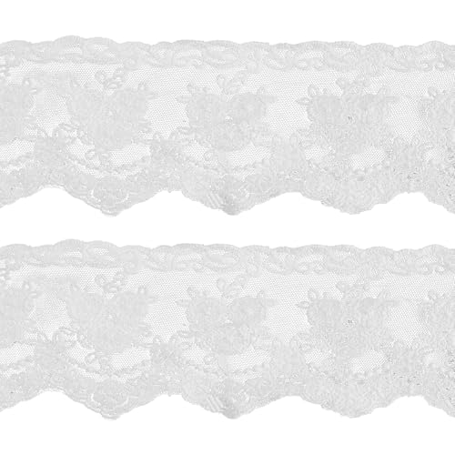 pson 4,5 m Spitzenband, weißes Blumenstickerei, dekoratives Satinband, eleganter Stil für Bastelarbeiten, Hochzeitskleid, Partydekoration, Heimverzierung (7,6 cm breit) von pson