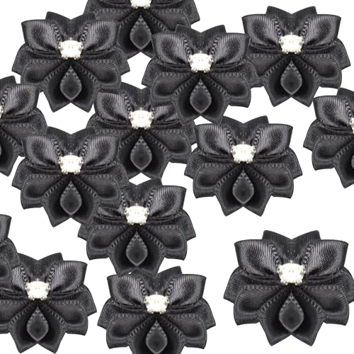 pson 50 Stück Satinband-Blumen, kleine Blumen-Applikation, Rosen-Strass-Applikation für DIY, Handwerk, Kranz, Verpackung (schwarz) von pson