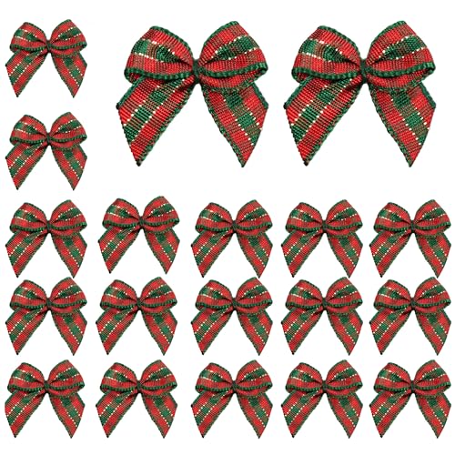 pson 50 Stück rot und grün karierte Schleifen, handgefertigte Mini-Gingham-Bandschleifen für Haar-Accessoires, Bastelprojekte, Party, Hochzeit, Dekoration (25 mm x 25 mm) von pson