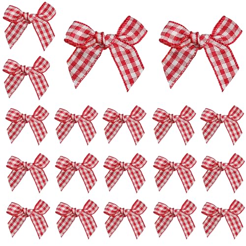 pson 50 Stück rot-weiß karierte Bandschleifen, handgefertigt, Mini-Gingham-Bandschleifen für Haar-Accessoires, Bastelprojekte, Party, Hochzeit, Dekoration (32 mm x 35 mm) von pson