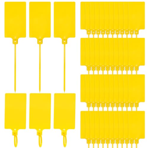 Preisschilder aus Kunststoff, wasserdicht, zum Beschriften von Versandetiketten, beschreibbare Markierungsetiketten, hängende Preisschilder, Kunststoff, wasserdichte Etiketten mit Kabelbinder (gelb), von pssped