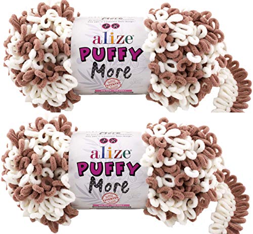 Alize Puffy More Yarn Loop Yarn Menge von 2 Strängen 300gr 23 m (insgesamt) 100% Mikropolyester Keine Nadeln Keine Haken Weiches Garn - 6261 von puffy yarns