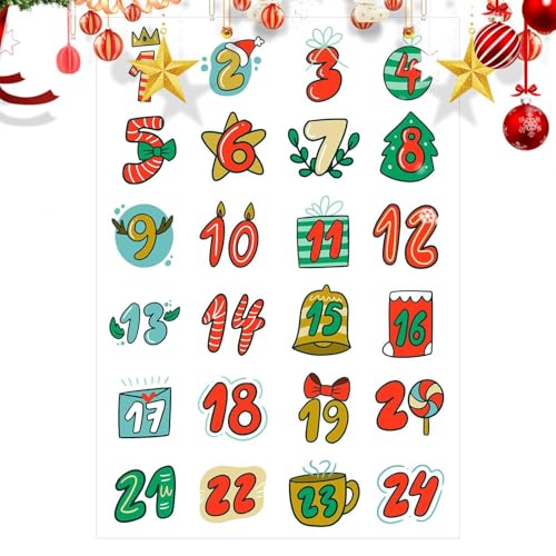 puzzlegame Weihnachts-Countdown-Aufkleber, Weihnachtsnummern-Etiketten - 1-24 Nummern Weihnachtsaufkleber für Lebensmittelverpackungen | Countdown-Grußkarten-Siegeletiketten für das Winterfest von puzzlegame