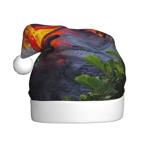 pvinnk Kilauea Weihnachtsmütze mit Vulkanaufdruck, Zubehör für Erwachsene Feiertage und Weihnachtsfeiern von pvinnk