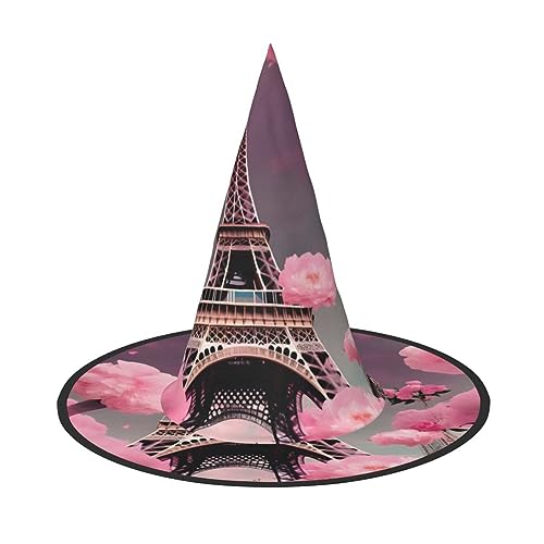 pvinnk Paris Street Eiffelturm rosa Blumendruck über lebendigem Karneval Halloween Hut Erwachsene Kostüm Zubehör für Mottopartys von pvinnk