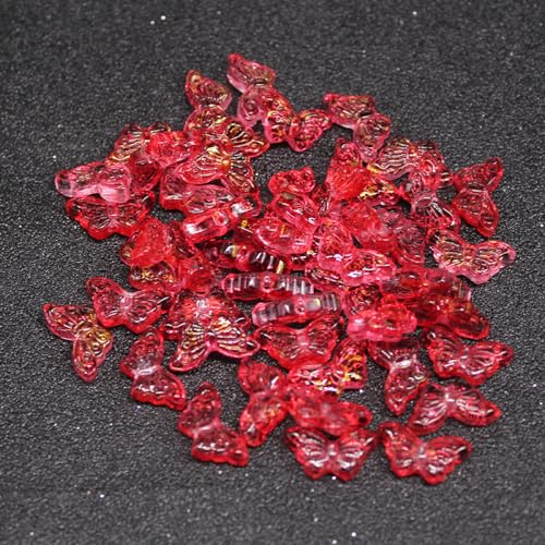 qbodp 100 Stück Schmetterlingsförmige Perlen Zur Schmuckherstellung, 8mm X 15mm Große Glasperlen Zum Basteln, Bastelperlen Dekorationszubehör, Rot von qbodp