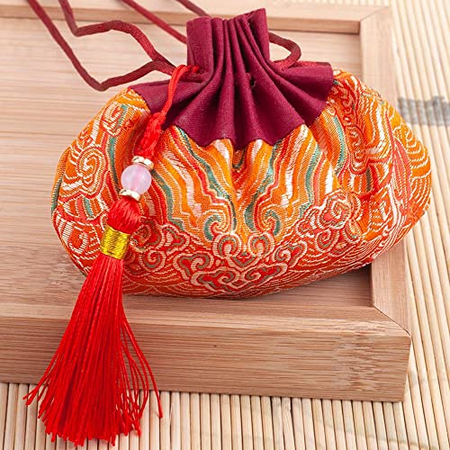 qbodp 4 Stücke Chinesische Duftsäckchen Säckchen Beutel Bestickte Meerwasser Textur Beutel Kordelzug Geschenkbeutel Leer Duftbeutel Mit Quaste,Hanfu Accessoires Anhänger,Orange von qbodp