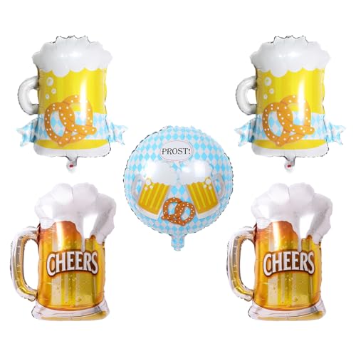 5 Stück Oktoberfest Deko,Bier Party Luftballons Bierkrug Ballon Ballons Dekoration Bayrische Folie Luftballon Bierfestivals Aluminium Folienballon Bierglas Balllon Deco,für Ooktoberfest Dekorationen von qerich