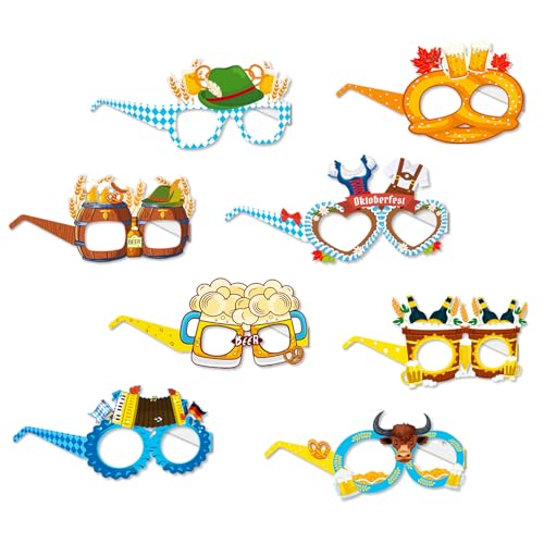 8 Stück Oktoberfest Accessoires,Party Brille Bier Deko Bayrische,Bayerisches Festival Brillen Dekoration Lustige Lebkuchenherzen Partybrille Set,für Kinder Kostüm Partybrillen Damen Herren Tischdeko von qerich