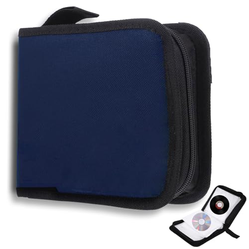 qhklew CD Tasche für 40 Disc, CD DVD Discs Aufbewahrungstasche, mit Reißverschluss Oxford Handtaschen, Mappe zur Aufbewahrung, Platzsparend für Auto und Zuhause, Blau von qhklew