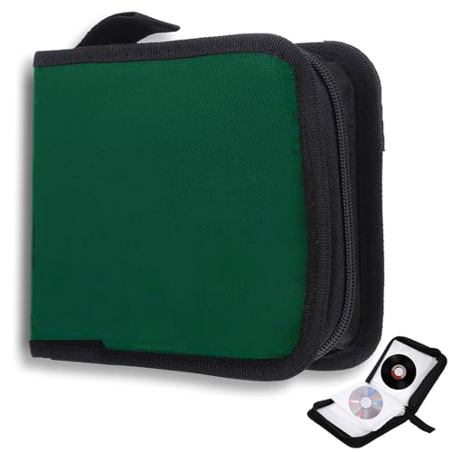 qhklew CD Tasche für 40 Disc, CD DVD Discs Aufbewahrungstasche, mit Reißverschluss Oxford Handtaschen, Mappe zur Aufbewahrung, Platzsparend für Auto und Zuhause, Grün von qhklew