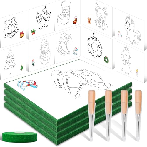 qianduoduo Weihnachten Prickelnadel Set Kinder,Prickelset Kinder ab 3,Sticken Kinder Set mit 4 Prickelfilz, 4 Prickelnadel & 20 Stickbilder & 1 selbstklebender verband,Sicher & Entwickelt von qianduoduo