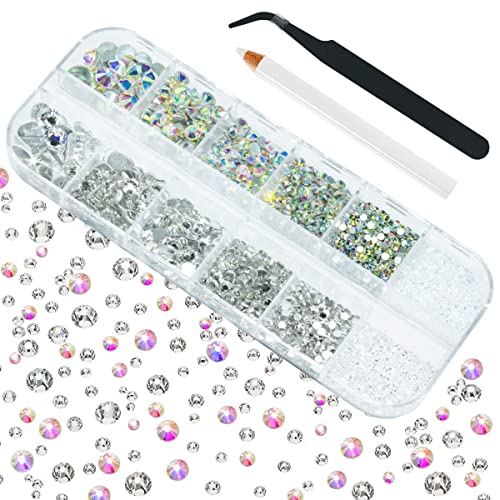 qiipii 4010Pcs Kristall AB Glitzersteine Strasssteine Nägel, 6-Größen (1.6-6mm) zu SS30 K9 Glas Runde Nagel Steinchen Glitzer Steine Rhinestones Nailart nageldesign Nagel Charms für Nagelkunst Gesicht von qiipii