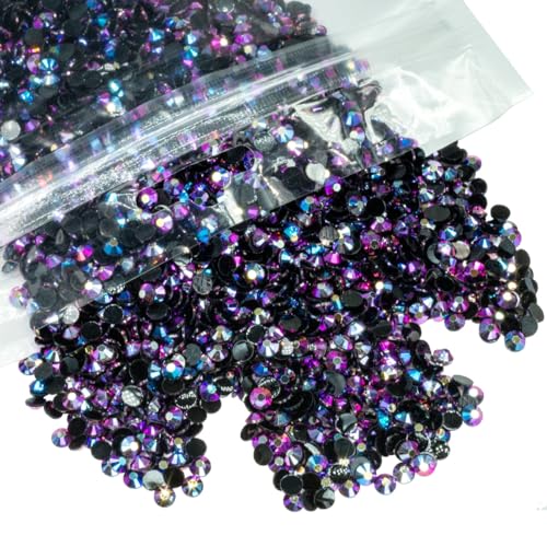 qiipii 1280 Stück 6 mm lila Rose AB Harz Strasssteine zum Basteln flache Rückseite Jelly Strasssteine Bulk SS30 Nicht-Hotfix Golden Purple AB Steine Diamanten Kristalle Edelsteine für Tassen, Becher, von qiipii