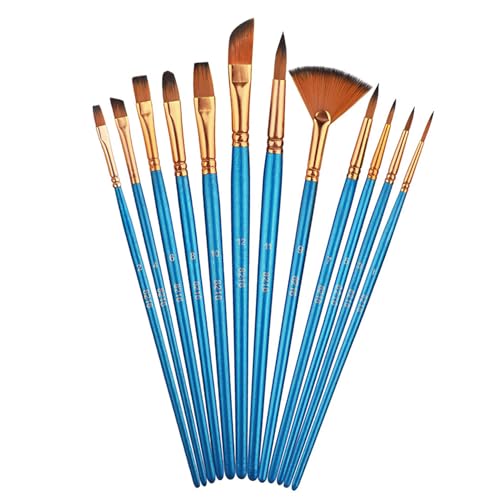 12 Stück Pinselset,Premium Nylon Acrylfarben Pinsel,Künstler Acryl Bürste,Malerei Ölfarben Brush Set fur Acrylfarben,Öle und Gouache, Blau von qijiefenCC