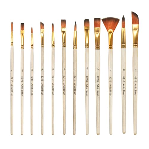 12 Stück Pinselset,Premium Nylon Acrylfarben Pinsel,Künstler Acryl Bürste,Malerei Ölfarben Brush Set fur Acrylfarben,Öle und Gouache, Holzfarbe von qijiefenCC