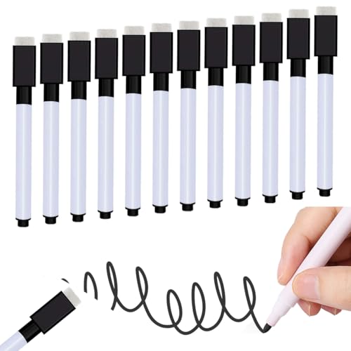 qijiefenCC 12 Stück Whiteboard Marker,Magnetische Whiteboard Stifte,Trocken Abwischbar Whiteboard Stifte mit Radierer,Fine Tip folienstift,für Büro, Schule, Zuhause usw (Schwarz) von qijiefenCC