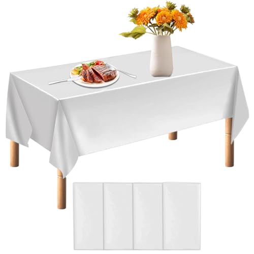 Einwegtischdecken,Einweg Tischdecke Weiß,4 Stück Weiße Tischdecke,Rechteckige Tischdecke Einweg 137 x 274 cm,Tischdecke für Bierzeltgarnitur für Geburtstag Party Hochzeit Weihnachten,Weiß von qimeyu