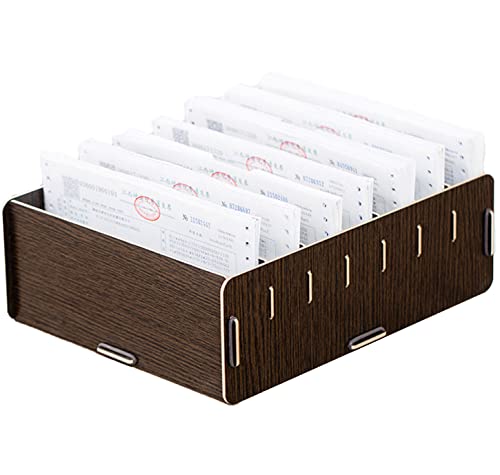 Holz-Schreibtisch-Organizer, Quittungen-Holz-Aufbewahrungsbox, Papier-Aktenregal, Karten, Rechnungen, unterteilte Box, Briefablage, Organizer für Büro (Holzbraun) von qing yun