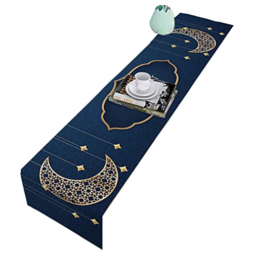 qingfeitai Ramadans Eid Mubaraks Tischläufer, Kareem Eid Tischdecke, Dekorationen, Ramadans Stern Mond Moschee Tischdecke, Dekorationen, Eid Tischdecke für Partyzubehör, 33 x 180,3 cm von qingfeitai