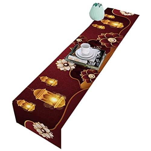 qingfeitai Ramadans Eid Mubaraks Tischläufer, Kareem Eid Tischdecke, Dekorationen, Ramadans Stern Mond Moschee Tischdecke, Dekorationen, Eid Tischdecke für Partyzubehör, 33 x 180,3 cm von qingfeitai