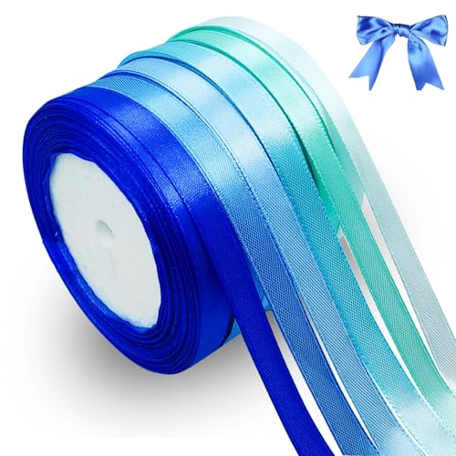 qingmeng 132m Satinband Blau, 10mm Geschenkband Blau Breit, Schleifenband Blau, Geschenkband Hochzeit Stoff, Blauenes Geschenk Band Geschenkbänder für Taufe Geburtstag Deko Geschenkverpackung von qingmeng