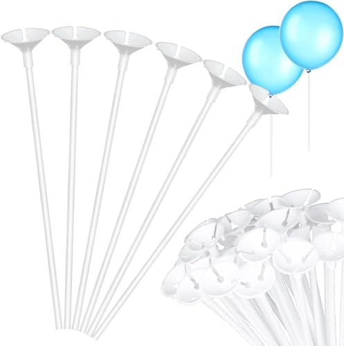 qingmeng 20 Stück Luftballon Stäbe, 32cm Ballonständer Weiß, Kunststoff Stäbe mit Halterung für Luftballons Mehrweg Plastik luftballonstäbe für Hochzeit Geburtstag Feiertage Party Dekoration Zubehör von qingmeng