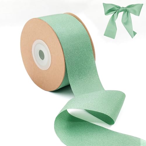 qingmeng 23m Schleifenband Hochzeit Grün, 38mm Geschenkband Hochzeit Eukalyptus Grün Breit, Satinband Grün Chiffonband Stoffband Geschenkbänder für Taufe Geburtstag Deko Geschenkverpackung von qingmeng