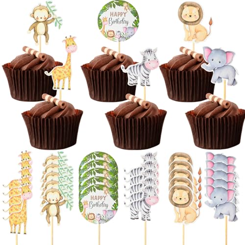 qingmeng 30 Stück Safari Tortendeko Tiere Wild Dschungel Deko Geburtstag Cupcake Deko Muffin Deko Kindergeburtstag Cupcake Topper Tischdeko Babyparty Deko Baby Shower Deko Kuchendeko Geburtstag von qingmeng