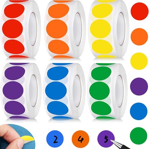 qingmeng 3000Stück Klebepunkte Bunt 25mm Runde Punkt Aufkleber Markierungspunkte Selbstklebend Sticker Ablösbar Klebeetiketten Glue Dot Rot Orange Grün Lila Blau Gelb für Geschenk Bäckereien Umschläge von qingmeng