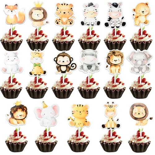 qingmeng 34 Stück Safari Tortendeko Tiere Wild Dschungel Deko Geburtstag Cupcake Deko Muffin Deko Kindergeburtstag Cupcake Topper Tischdeko Babyparty Deko Baby Shower Deko Kuchendeko Geburtstag von qingmeng