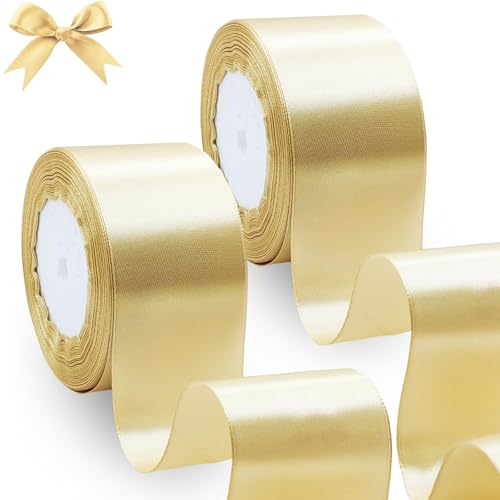 qingmeng 44m Geschenkband Gold, 5cm Satinband Schleifenband Golden Ribbon Band Schleife Geschenkband Breit Satinbänder Seidenband Band für Hochzeit geschenkverpackung Weihnachten Dekoration von qingmeng