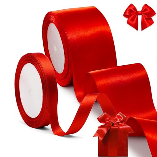 qingmeng 44m Geschenkband Rot, 5cm 2cm Satinband Schleifenband Rotes Ribbon Band Schleife Geschenkband Breit Satinbänder Seidenband Red Band für Auto Hochzeit geschenkverpackung Weihnachten Dekoration von qingmeng