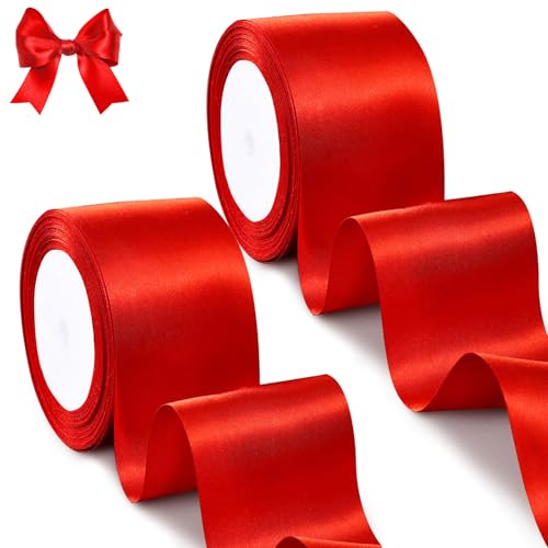 qingmeng 44m Geschenkband Rot, 5cm Satinband Schleifenband Red Ribbon Band Schleife Geschenkband Breit Satinbänder Seidenband Band für Hochzeit geschenkverpackung Weihnachten Dekoration von qingmeng