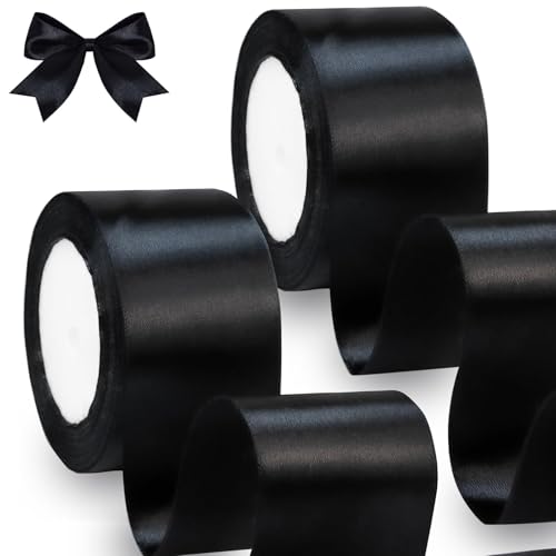 qingmeng 44m Geschenkband Schwarz, 5cm Satinband Schleifenband Schwarz Ribbon Band Schleife Geschenkband Breit Satinbänder Seidenband Band für Hochzeit geschenkverpackung Weihnachten Dekoration von qingmeng