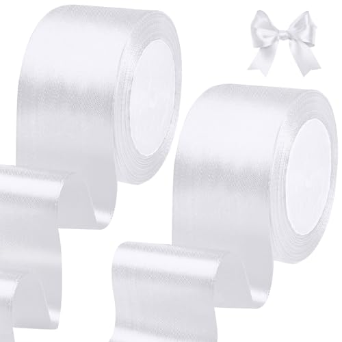 qingmeng 44m Geschenkband Weiss, 5cm Satinband Schleifenband Weiß Ribbon Band Schleife Geschenkband Breit Satinbänder Seidenband Band für Hochzeit geschenkverpackung Weihnachten Dekoration von qingmeng