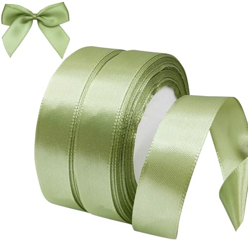 qingmeng 44m Schleifenband Hochzeit Grün, 20mm Geschenkband Hochzeit Eukalyptus Grün Breit, Satinband Grün Chiffonband Stoffband Geschenkbänder für Taufe Geburtstag Deko Geschenkverpackung von qingmeng