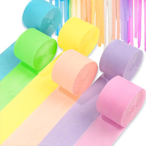 qingmeng 6 Rollen Krepppapier Bunte, 150mx 4.5cm Regenbogen Deko Kreppbänder Basteln Luftschlangen Rollen Krepppapier Pastell Streifen Bunt Crêpepapier Streamers for Party Feier Dekoration von qingmeng