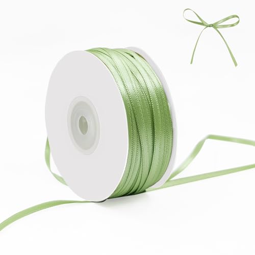 qingmeng 91m Schleifenband Hochzeit Grün, 3mm Geschenkband Hochzeit Eukalyptus Grün Breit, Satinband Grün Chiffonband Stoffband Geschenkbänder für Taufe Geburtstag Deko Geschenkverpackung von qingmeng