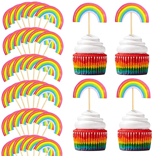 qingmeng Regenbogen Form Cupcake Topper, 36 Stück Regenbogen Deko Kindergeburtstag, Muffin Deko Kommunion, Kuchen Deko für Geburtstag Hochzeit Mädchen Kinder Baby Shower Party Backen Dekoration von qingmeng