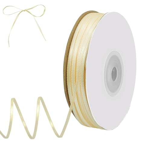 qingmeng Satinband Creme, 91m Geschenkband Beige Breit, 3mm Schleifenband Creme, Geschenkband Hochzeit Stoff, Beige Geschenk Band Geschenkbänder für Taufe Geburtstag Deko Geschenkverpackung von qingmeng